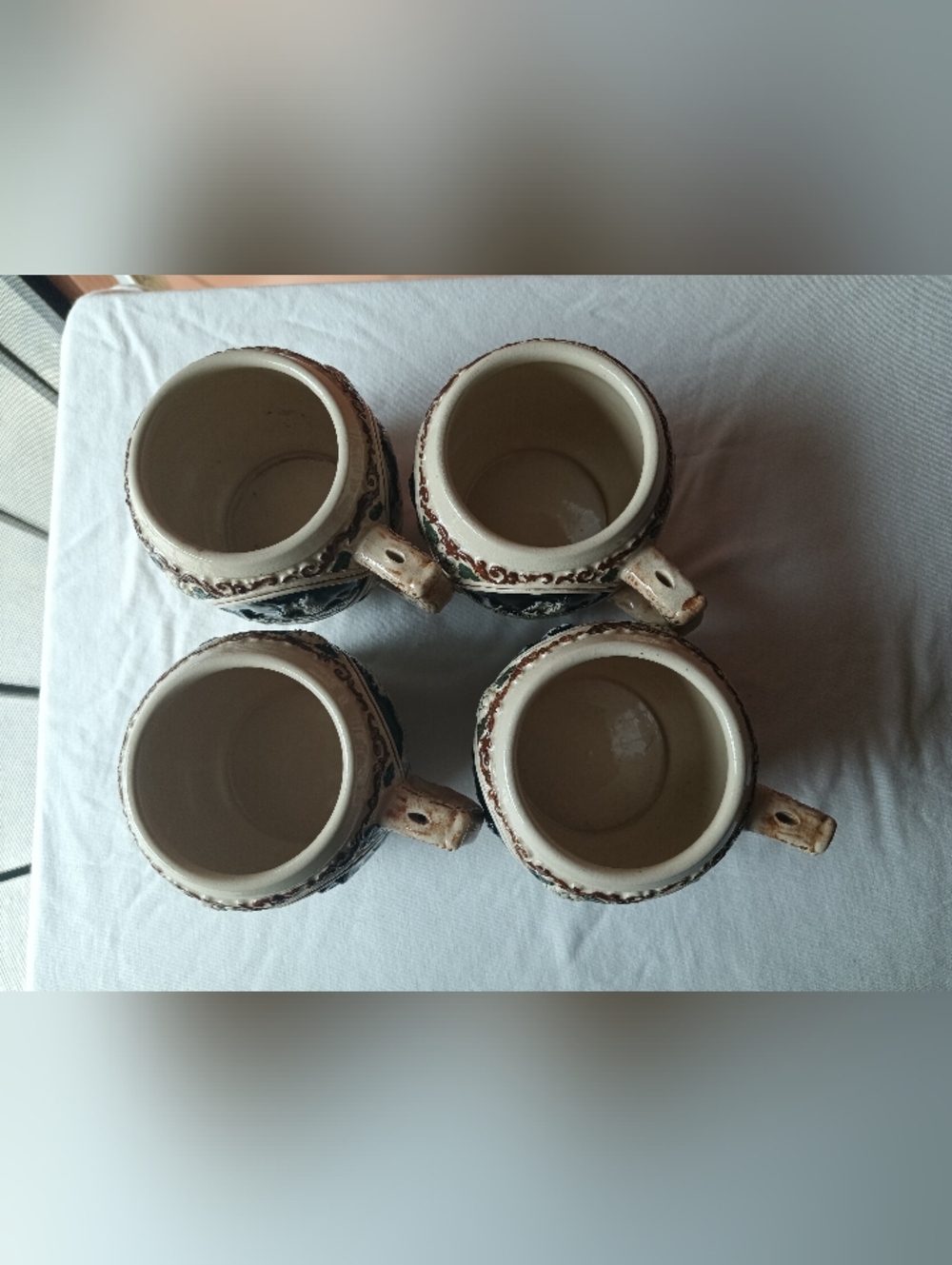 Set Of 4 Vintage German Stoneware Beer Stein Mugs in Cream & Navy - Picture 6 of 7